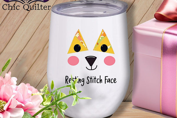 MyDesigns Physical Item 12 oz / White Patchwork Face - Resting Stitch Face ~ Wine Sipper