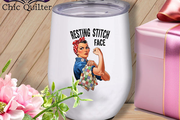 MyDesigns Physical Item 12 oz / White Rosie the Binder - Resting Stitch Face ~ Wine Sipper