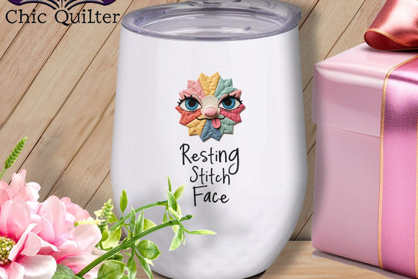 MyDesigns Physical Item 12 oz / White Tongue - Resting Stitch Face ~ Wine Sipper