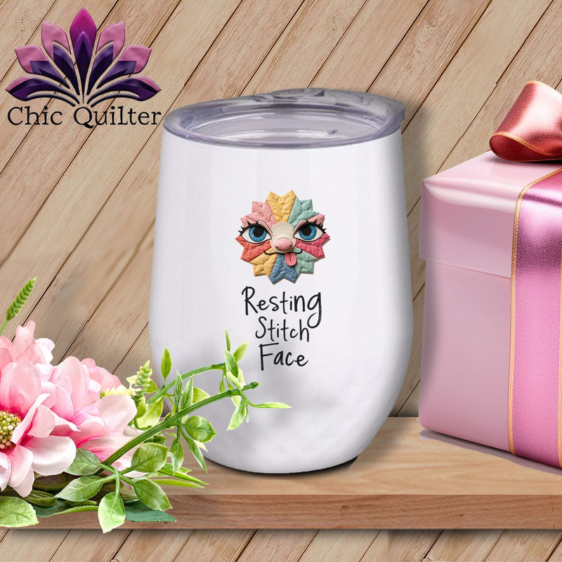 MyDesigns Physical Item 12 oz / White Tongue - Resting Stitch Face ~ Wine Sipper
