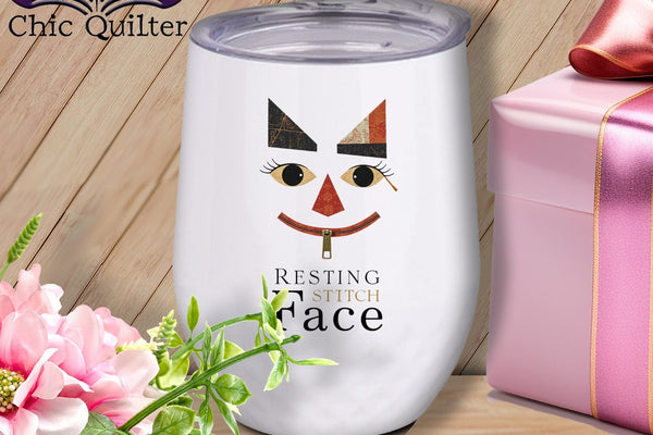 MyDesigns Physical Item 12 oz / White Zip It - Resting Stitch Face ~ Wine Sipper
