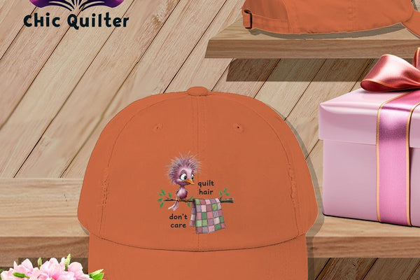 MyDesigns Physical Item One size / Burnt Orange Quilt Hair Don’t Care ~ Pip Patchlet ~ Distressed Baseball Cap