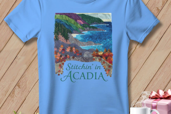 Acadia National Park, Stitchin' In ~ Relaxed Fit Tee in Carolina blue