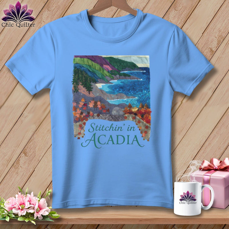 Acadia National Park, Stitchin' In ~ Relaxed Fit Tee in Carolina blue