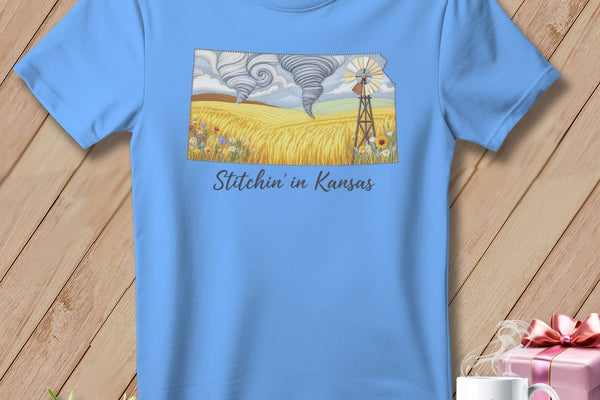 MyDesigns Physical Item S / Carolina Blue Stitchin' in Kansas ~ Relaxed Fit Tee