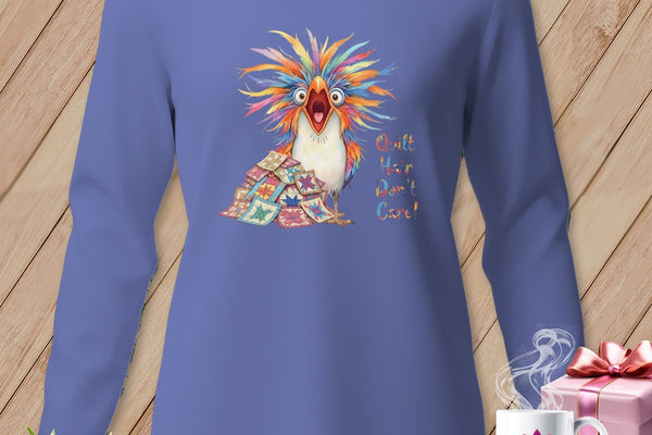 MyDesigns Physical Item S / Flo Blue Quilt Hair Don’t Care ~ Chaos Finch ~ Long Sleeve Tee