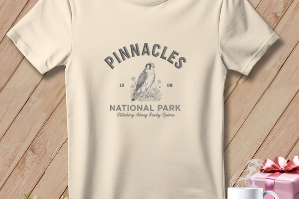 MyDesigns Physical Item S / Peachy Pinnacles National Park ~ Falcon, Stitchin In Beauty ~ Premium Tee
