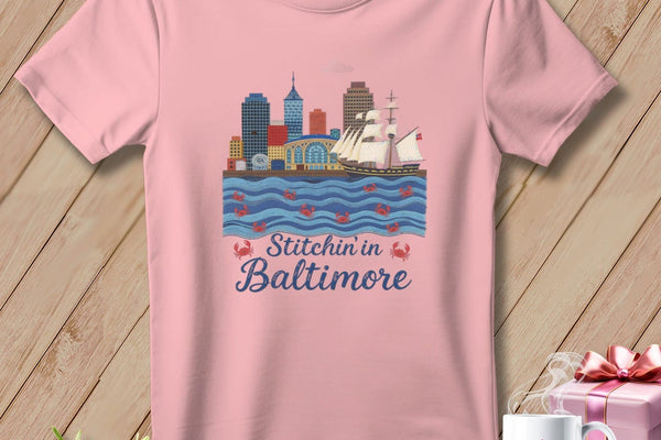 MyDesigns Physical Item S / Pink Stitchin' in Baltimore ~ Relaxed Fit Tee