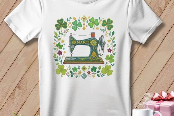 MyDesigns Physical Item S / White Lucky Shamrock ~ March Design ~ Quilter's Calendar Subscription (February Start) ~ Premium Tee