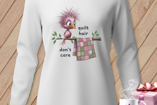 MyDesigns Physical Item S / White Quilt Hair Don’t Care ~ Pip Patchlet ~ Long Sleeve Tee