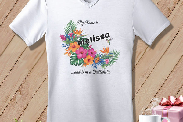 MyDesigns Physical Item S / White Tropical Threads Quiltaholic ~ V-Neck Tee