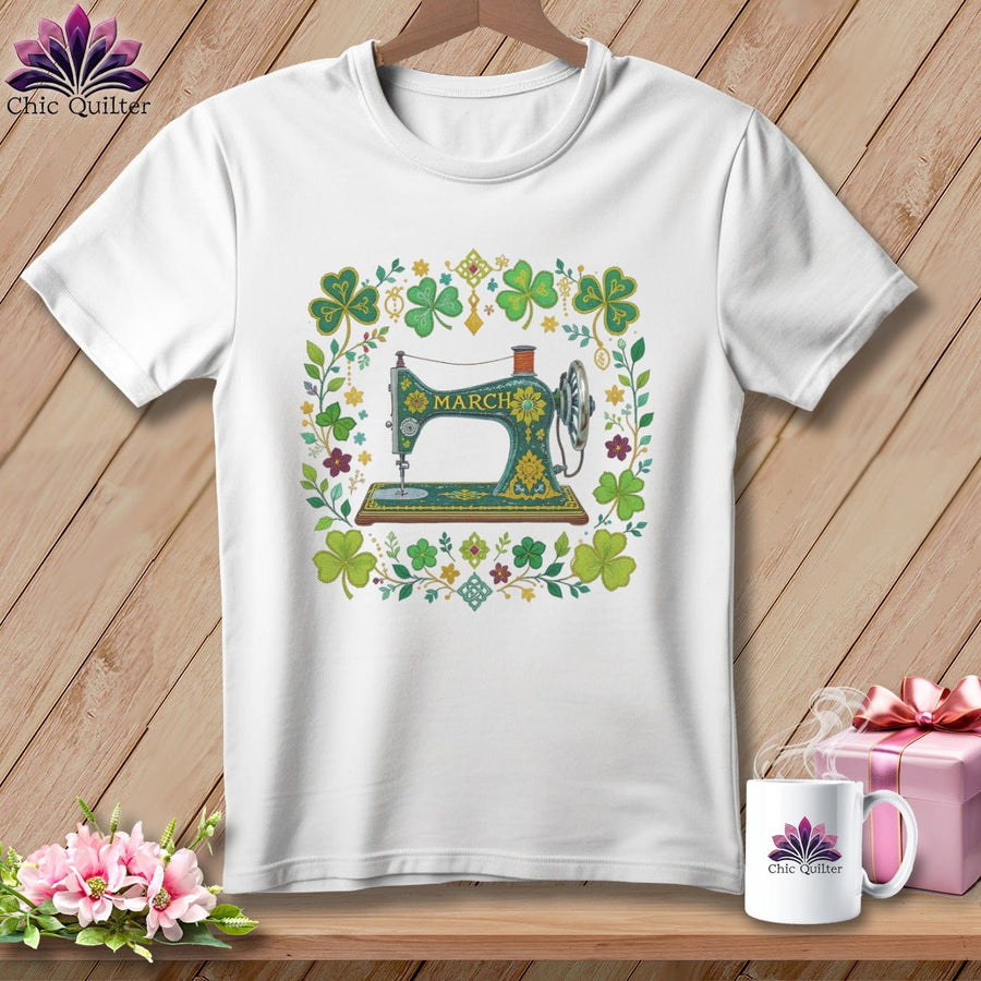 MyDesigns Physical Item S / White Lucky Shamrock ~ March Design ~ Quilter's Calendar Subscription (February Start) ~ Premium Tee