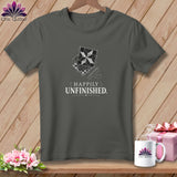 Dark grey t-shirt with quilting square graphic and 