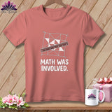 Pink t-shirt with quilting graphic and text 