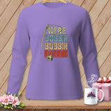 Purple long-sleeve shirt with needle, bobbin, and 