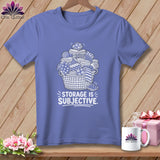 T-shirt with a basket overflowing with fabric and text 