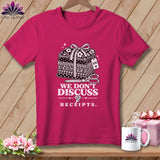 Fuchsia t-shirt with sewing illustration and text 