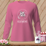 Pink long-sleeve shirt with a quilting-themed graphic and text 