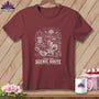 Maroon t-shirt with "Take the Scenic Route" text and quilting road design.