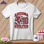 A white t-shirt features graphic text reading Arizona Quilter, a stack of quilts, and a coffee mug.