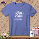 Periwinkle t-shirt with stacked quilts and 