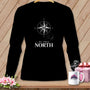 Black long-sleeve shirt with compass graphic and "My True North" text.