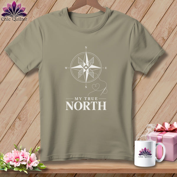 Tan t-shirt with white compass graphic and text "MY TRUE NORTH".