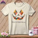 Cream t-shirt with a patchwork jack-o'-lantern face and the text 