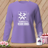 Purple long-sleeve shirt with a quilt block graphic and 