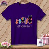 Purple t-shirt with ghosts carrying sewing supplies and text 