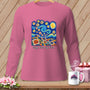 Pink long-sleeved shirt with a "Starry Night" quilt design and text "Gogh Piece by Piece".