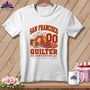 White t-shirt featuring a San Francisco Quilter graphic with a pincushion, scissors, and the number 00.