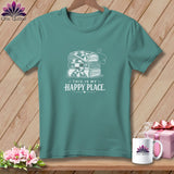 Teal t-shirt with stacked quilts and 