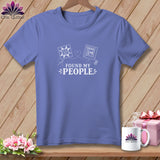 Purple t-shirt with white quilting design and text 