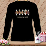 Black long sleeve shirt with five quilted ghosts and 
