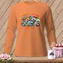 Orange long-sleeve shirt with "Today is a good day to sew!" graphic.