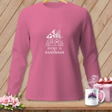 Pink long-sleeved shirt with white 