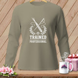 T-shirt with sewing tools graphic and text 