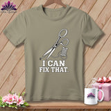 T-shirt with scissors, thread, and 