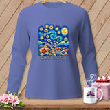 Purple long-sleeve shirt with a quilt-style Starry Night design and 