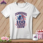 White t-shirt featuring a Tennessee 100 Fabric Crew graphic with a spool of thread.