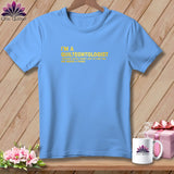 Light blue t-shirt with yellow text 