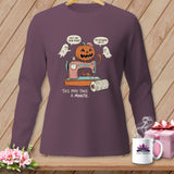 Halloween pumpkin and ghosts with sewing machine saying 