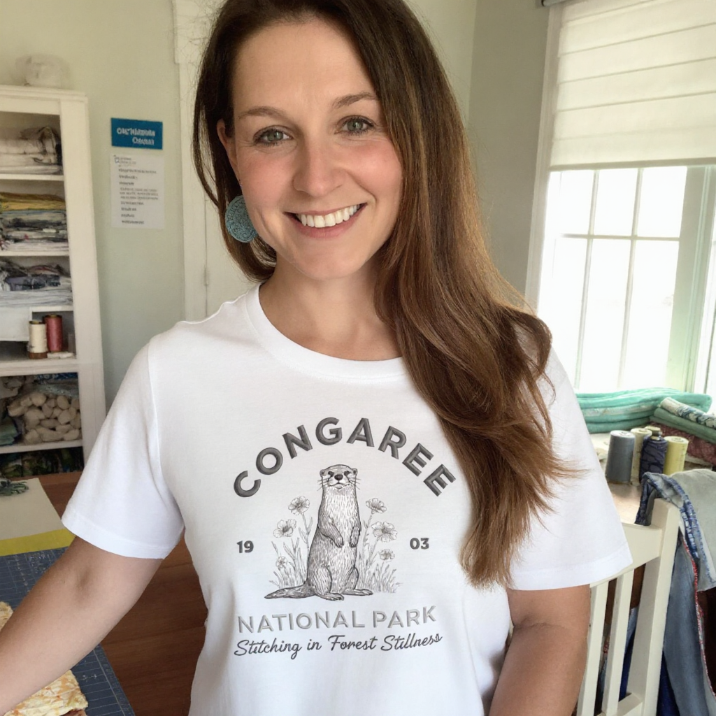 lifestyle scene ~ Congaree National Park ~ Otter, Stitchin In Beauty ~ Comfort Color Premium Tee