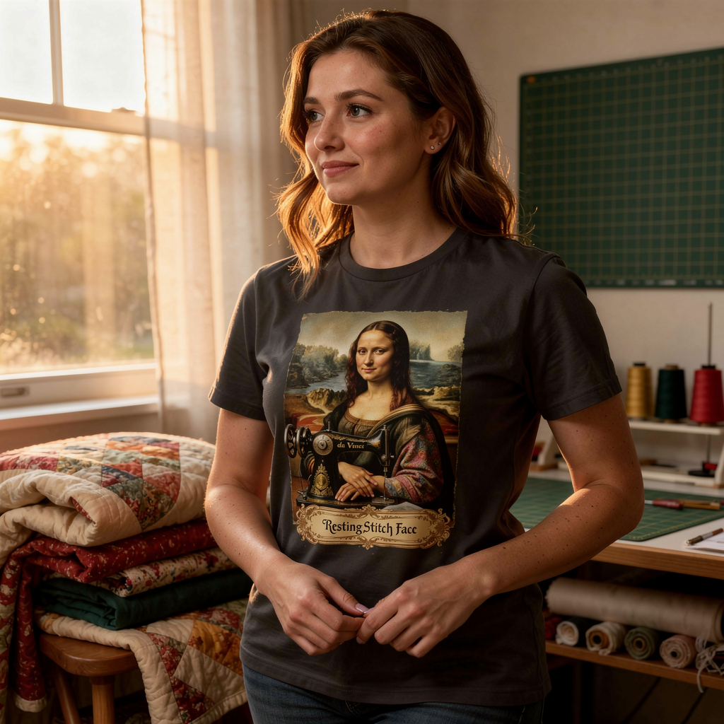lifestyle scene ~ Mona Sewsa ~ Resting Stitch Face ~ Women's Fit Tee