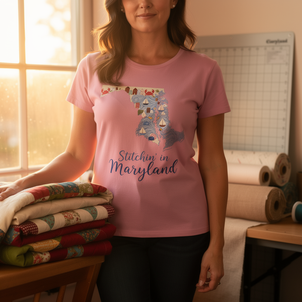 lifestyle scene ~ Maryland, Stitchin' In ~ Women's Fit Tee