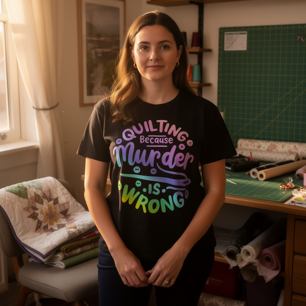 lifestyle scene ~ Quilting Because Murder is Wrong ~ Women's Fit Tee