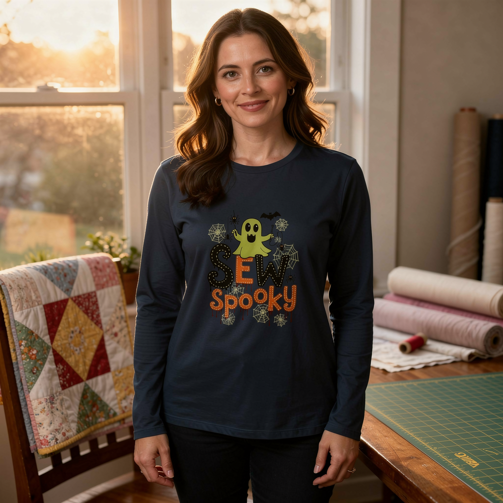 lifestyle scene ~ Sew Spooky ~ Comfort Color Premium Long Sleeve Tee