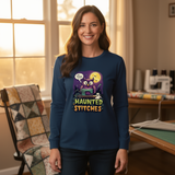 lifestyle scene ~ Haunted Stitches ~ Comfort Color Premium Long Sleeve Tee