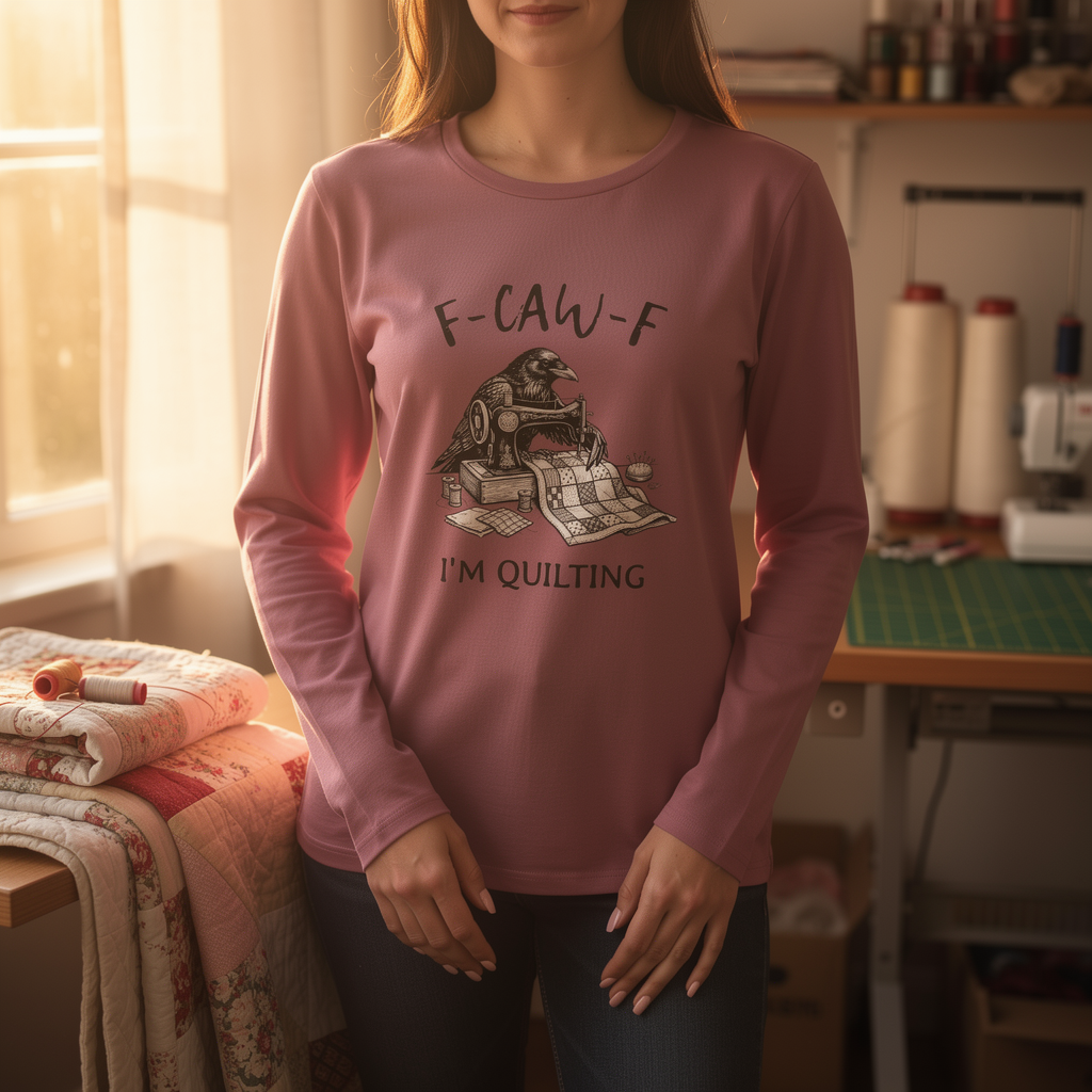lifestyle scene ~ F ~ CAW ~ F ~ I’m Quilting ~ Comfort Colors Premium Long Sleeve Tee